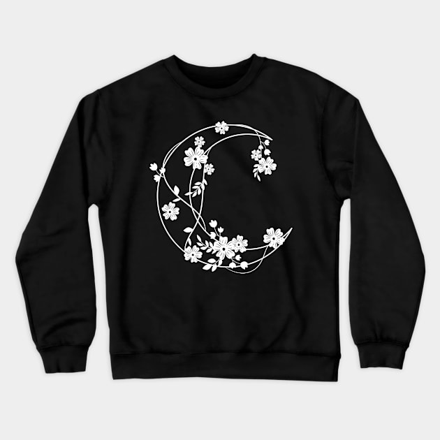 Crescent with Flowers: Nighttime Bloom Crewneck Sweatshirt by neverland-gifts